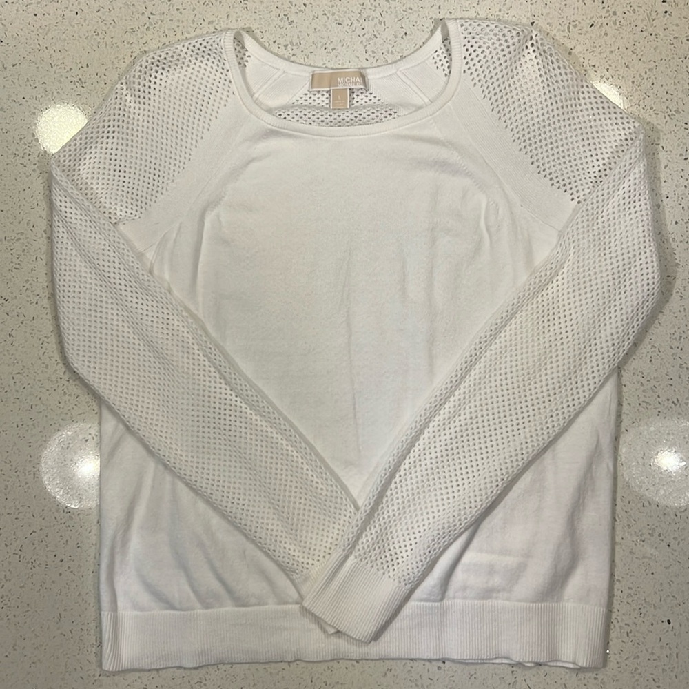 Michael Kors - Cotton Sweater w/ Mesh Style Back and Sleeves - White - Sz Large